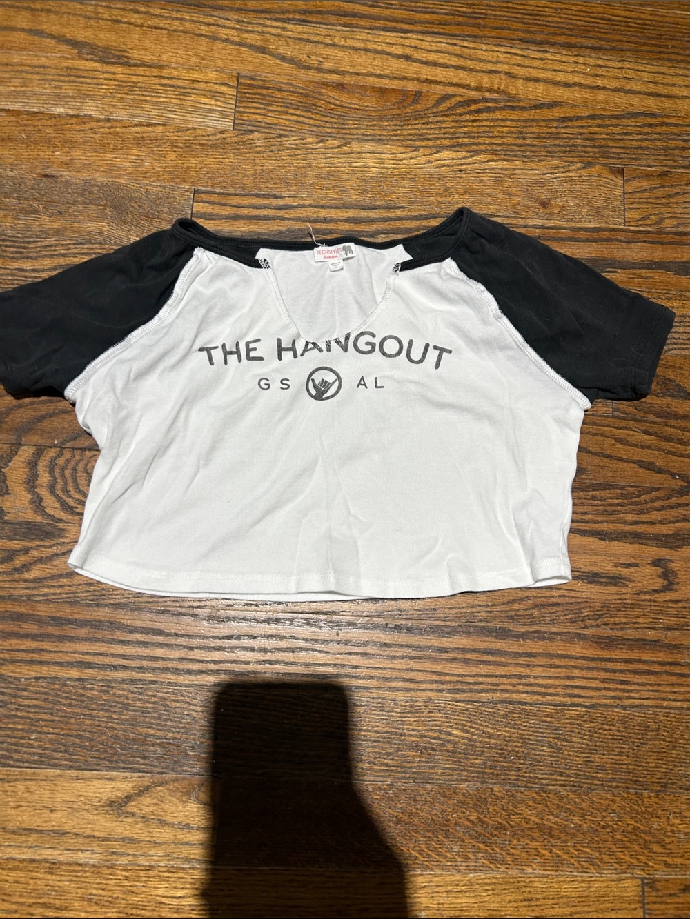 The Hangout Crop Tee - Black & White Raglan